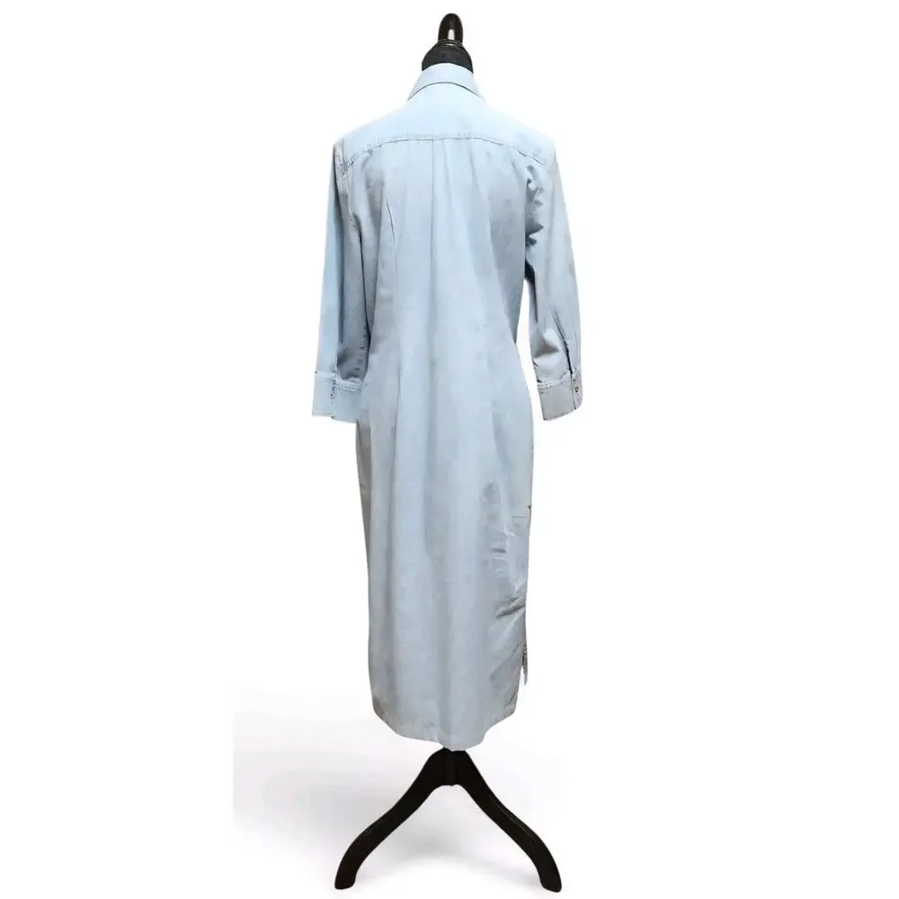 J Peterman Company Modest Size 12 Light Blue Cotton Button-Up Denim Shirt Dress - Picture 7 of 8